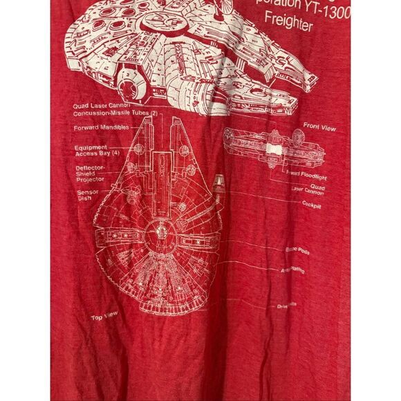 Star Wars Mens XXL Millennium Falcon Blueprint Graphic Tee Shirt Red Engineering - Picture 4 of 7